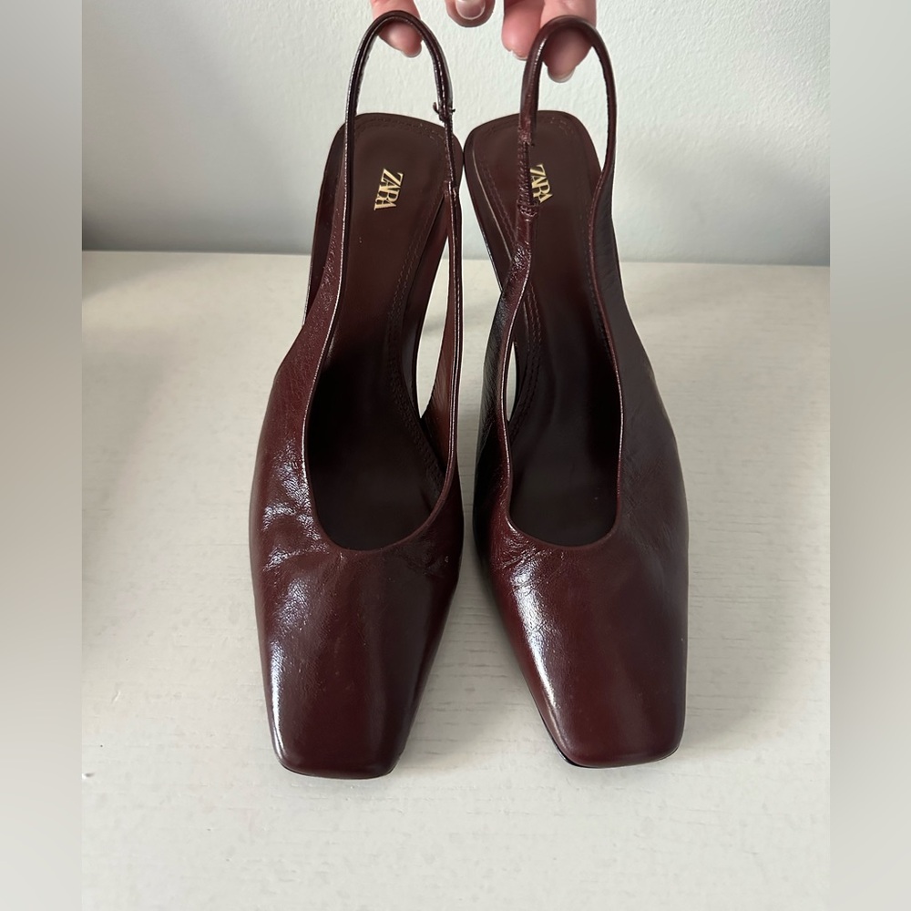Zara leather dark burgundy heels 37